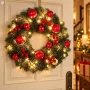 Wianek świąteczny na drzwi 40 cm 40 LED zielony z bombkami LED0813