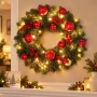 Wianek świąteczny na drzwi 40 cm 40 LED zielony z bombkami LED0813