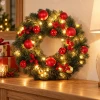 Wianek świąteczny na drzwi 40 cm 40 LED zielony z bombkami LED0813