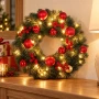Wianek świąteczny na drzwi 40 cm 40 LED zielony z bombkami LED0813