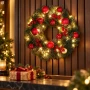 Wianek świąteczny na drzwi 40 cm 40 LED zielony z bombkami LED0813