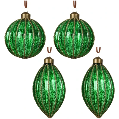 Bombki choinkowe szklane 8 cm 4 szt. zielone z brokatem KAEMINGK 071475-2KPL
