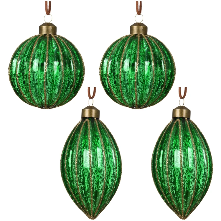 Bombki choinkowe szklane 8 cm 4 szt. zielone z brokatem KAEMINGK 071475-2KPL