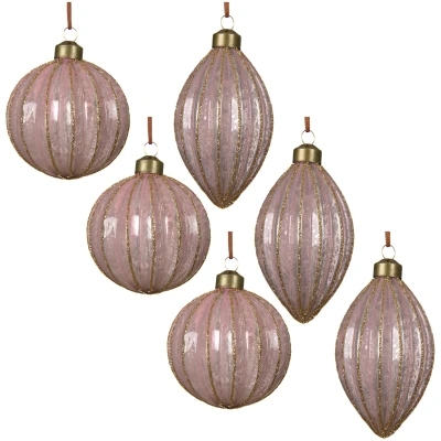 Bombki szklane różowe 8 cm 6 szt. sople KAEMINGK 071494-2KPL
