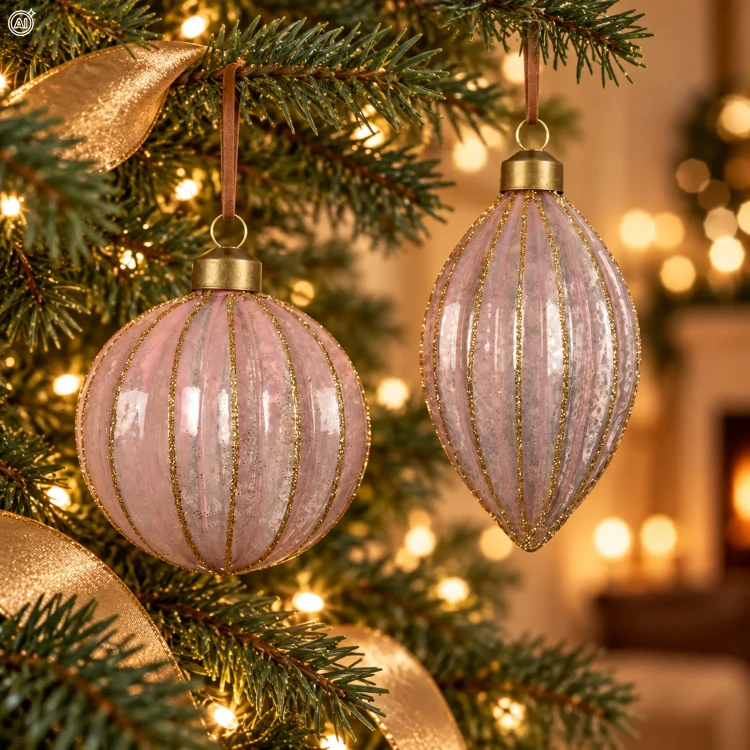 Bombki szklane różowe 8 cm 6 szt. sople KAEMINGK 071494-2KPL