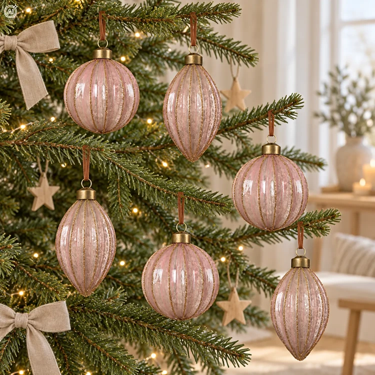 Bombki szklane różowe 8 cm 6 szt. sople KAEMINGK 071494-2KPL