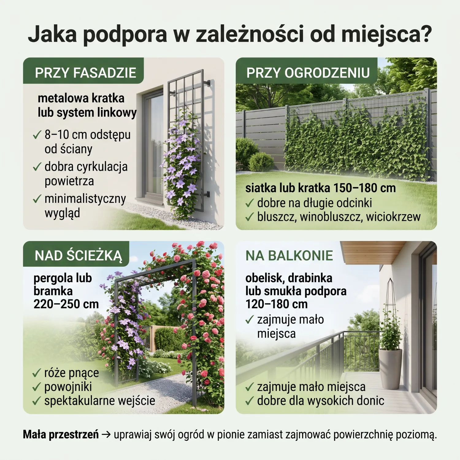 Nowoczesne podpory pod pnącza w ogrodzie